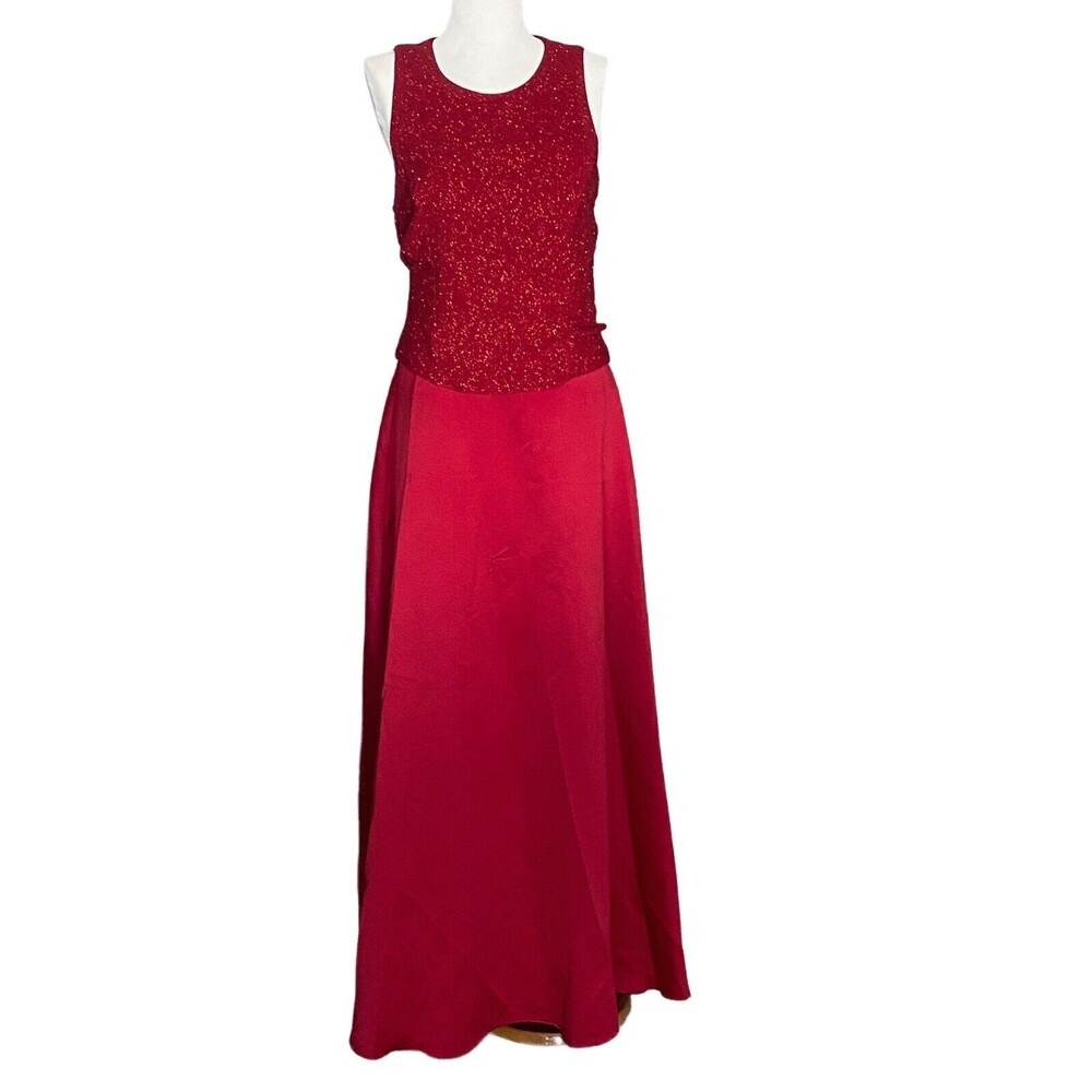 PATRA Formal Red Satin Formal Gown Size 12 Glittered Top Sleevless Wedding Prom